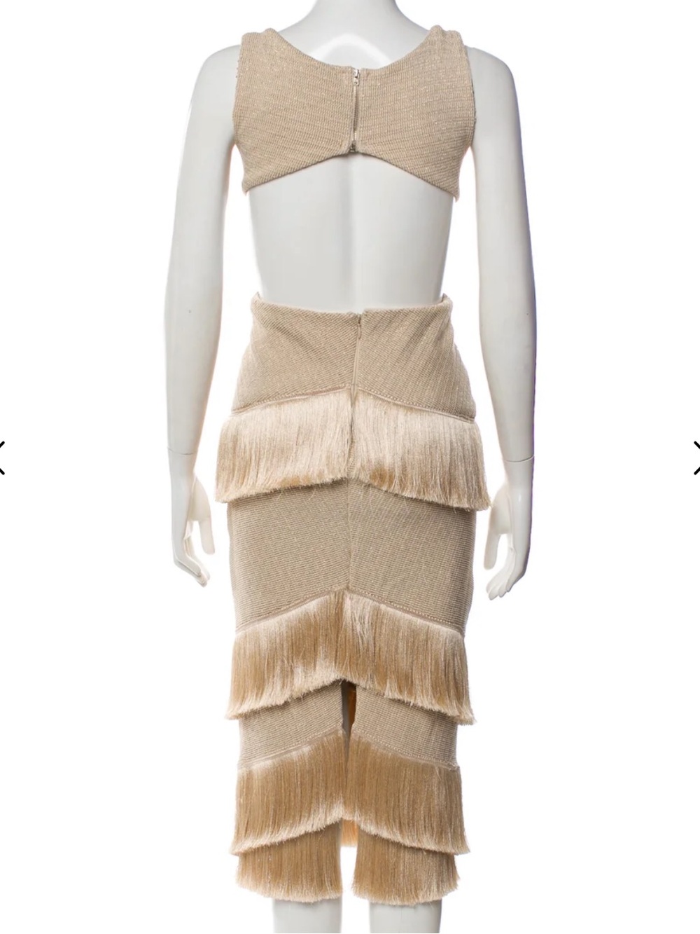 Beige Metallic Fringe Midi Dress - Picture 4 of 8